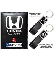 Plakanıza Özel Honda Logolu Siyah Ruhsat Kabı ve Anahtarlık