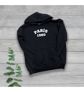 Paris Göğüs Baskılı Unisex Oversize Siyah Sweatshirt