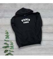 Paris Göğüs Baskılı Unisex Oversize Siyah Sweatshirt