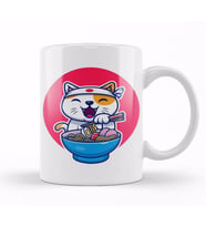 Kedi Cat Eating Ramen Noodle Kupa Bardak Porselen