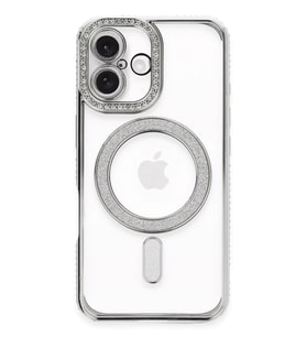 iPhone 16 Plus Kılıf Joke Simli Magneticsafe Kılıf - Gümüş