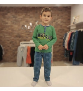 Erkek Çocuk Never Stop Yazılı Uzun Kollu Pijama takımı - 2-3 YAŞ / YEŞİL
