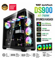 Aigo DarkFlash DS900 AT-750W 80+ Bronze USB 3.0 Type-C 4x12CM Fan Temperli Cam Siyah ATX Oyuncu Kasasi
