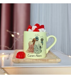 Canım Ailem Tasarımlı Kişiye Özel Sarı Türk Kahvesi Fincanı