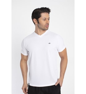 Crozwise V Yaka Erkek Beyaz Spor T-shirt - 7136-04