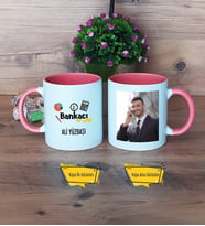 Bankacı Kupa Bardak Pembe Fotoğraflı Bankacılar Günü Hediyesi