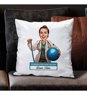 Kişiye Özel Hediye En Başarılı Kadın Fizik Tedavi Doktoru Karikatürlü Yastık