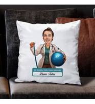 Kişiye Özel Hediye En Başarılı Kadın Fizik Tedavi Doktoru Karikatürlü Yastık