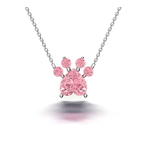 Gümüş Kedi Patisi Kolye Pembe Taşlı