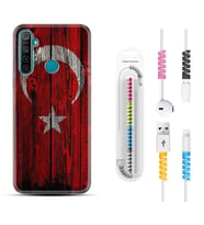 Realme 5i 5 Pro 6i 7 Pro 8 Kılıf Kablo Koruma Spiral Silikon Şanlı Türk Bayrağı 2 1317