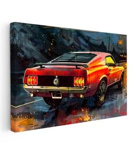 Kanvas Tablo Ford Mustang Klasik Kasa Renkli Çizim Ford Tablosu Ev Ofis Duvar Dekoru