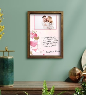 BK Gift Kişiye Özel Kendi El Yazın Mesajlı Fotoğraflı Doğal Ahşap Çerçeveli Tablo 30x40cm-1