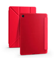 Samsung Galaxy Tab S6 Lite P610 Kılıf Tri Folding Kalem Bölmeli Standlı Yumuşak Silikon Kılıf (Kırmızı)