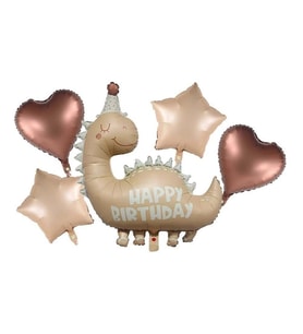 Retro Happy Birthday Dinozor Şekilli 5 li Folyo Balon Set