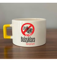Yasakları Yıkarım Bulaşıklara Karışmam Baskılı Sarı Kulplu C Fincan