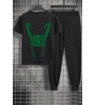 Unisex Floki Baskılı 2'li Eşofman Takımı (Siyah)