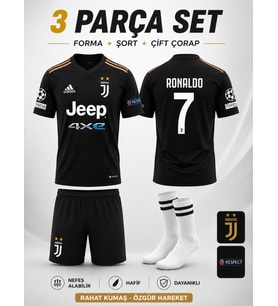 Ronaldo Juventus Siyah Çocuk Futbol Forması Takımı Çorap Hediyeli