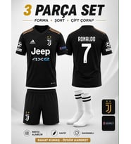 Ronaldo Juventus Siyah Çocuk Futbol Forması Takımı Çorap Hediyeli