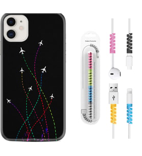 Apple iPhone 11 12 13 Mini Kılıf Kablo Koruma Spiral Silikon Line Planet 1736