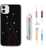 Apple iPhone 11 12 13 Mini Kılıf Kablo Koruma Spiral Silikon Line Planet 1736