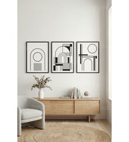 Modern Minimalist Soyut Geometrik Çizgiler 3’lü Ahşap Çerçeveli Tablo Seti