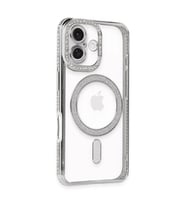 Apple İphone 16 Kılıf Joke Simli Magneticsafe Kılıf - Gümüş