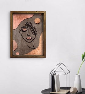 BK Home Minimalist Woman Tasarımlı Doğal Masif Ahşap Çerçeveli Tablo 45x65cm-1