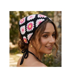 Örgü Üçgen Bandana Papatya Saç Bandı Kadın Genç Kız Çocuk Yazlık Bohem Vintage Kore Tarzı Ay Çiçek
