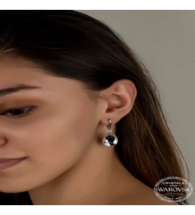 Swarovski Crystal Taşlı Gümüş Beyaz Damla Sallantılı Kadın Küpe