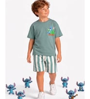Cg Kids Stitch Baskılı Erkek Çocuk Tshirt Şort Alt Üst Takım Sırt Baskı Detaylı