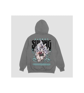 Unisex Gri Carrot Baskılı Hoodie Oversize Kapşonlu Sweatshirt (Gri)