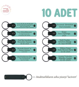 Muhtelif Seminerler İçin, 10'lu Set, Kişiselleştirilebilir Deri Anahtarlık, Turkuaz & Lacivert