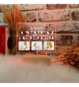 Anneler Günü Hediyesi Canım Annem Fotoğraflı 3 Boyutlu Gece Lambası Anneye Hediye 3D Led Lambası (Kırmızı)