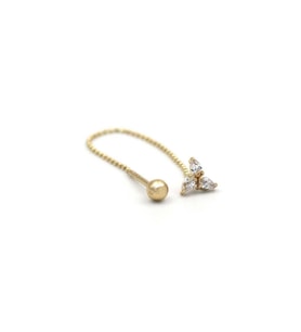 Altın Üç Yaprak Taşlı Tragus Küpe