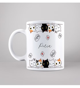 Kedi Tasarımlı Kupa Kişiye Özel