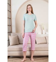 Monox Kadın Perfectly Baskılı Bermuda Kısa Kol Pijama Takımı (Yeşil)