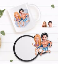 BK Gift Kişiye Özel Sevgililer Karikatürlü Beyaz Kupa ve Ahşap Bardak Altlığı Hediye Seti-8