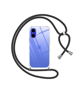 Teknomoda Apple iPhone 16 Kılıf Boyun Omuz Askılı iPli Anti Şok Korumalı Şeffaf Silikon Siyah iPli