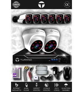 TURKNO 8 Kameralı Pania 2 İç Kamera Set HDD'siz Full HD Gece Görüşlü Güvenlik Kamerası Sistemi