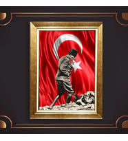 Altın Varaklı Çerçeveli Paspartulu Atatürk Tablo z5108 (Gold)