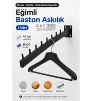 1 Adet - Duvara Monte Eğimli Baston Askılık 40 cm - Mağaza Butik Elbise Kıyafet Askılığı Siyah