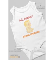 Ağlamak Benim Sporum Baskılı Bebek Zıbını – Çıtçıtlı Body  %100 Pamuk Sıfır Kol (Beyaz)
