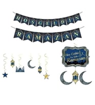 Hoşgeldin Ramazan Ramazan Süsleri Seti Mavi Tonlarında Altın Yaldızlı Lüks-