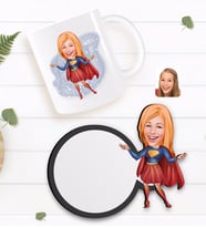 BK Gift Kişiye Özel Süper Girl Karikatürlü Beyaz Kupa ve Ahşap Bardak Altlığı Hediye Seti-1