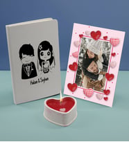 BK Gift Sevgililere Özel Beyaz Defter Dekoratif Çerçeve ve Kalp Taş Obje Kokulu Mum Hediye Seti-1, Sevgiliye Hediye, Sevgililer Günü