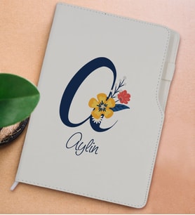BK Gift Kişiye Özel Harf ve İsim Tasarımlı Beyaz Termo Deri Not Defteri 15x21cm-2