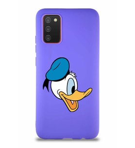 Samsung Galaxy A02S Soft Premier Kapak Donald Duck-F Tasarımlı Silikon Kılıf - Mor (Şeffaf)