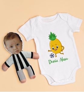 BK Kids Kişiye Özel Fotoğraflı Bebek Yastık ve Bebek Body Zıbın Hediye Seti - Model 3.3