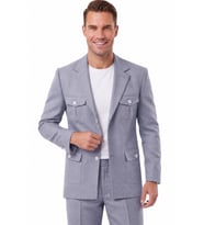 DeepSEA Erkek Mavi Safari Ceketli Slim Fit 2'li Takım Elbise – Pileli Duble Paça Pantolon 2600723