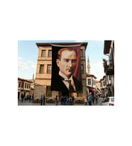 Sivil Gazi Mustafa Kemal Atatürk Portre Poster Bayrak Premium Raşel Kumaş ATA5